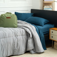 Back-to-School Urban Cool Bedding Bundle -Bamboo Sheet Set + Grey Duvet