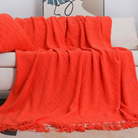Diamond Knit Fringe Bed Throw Blanket