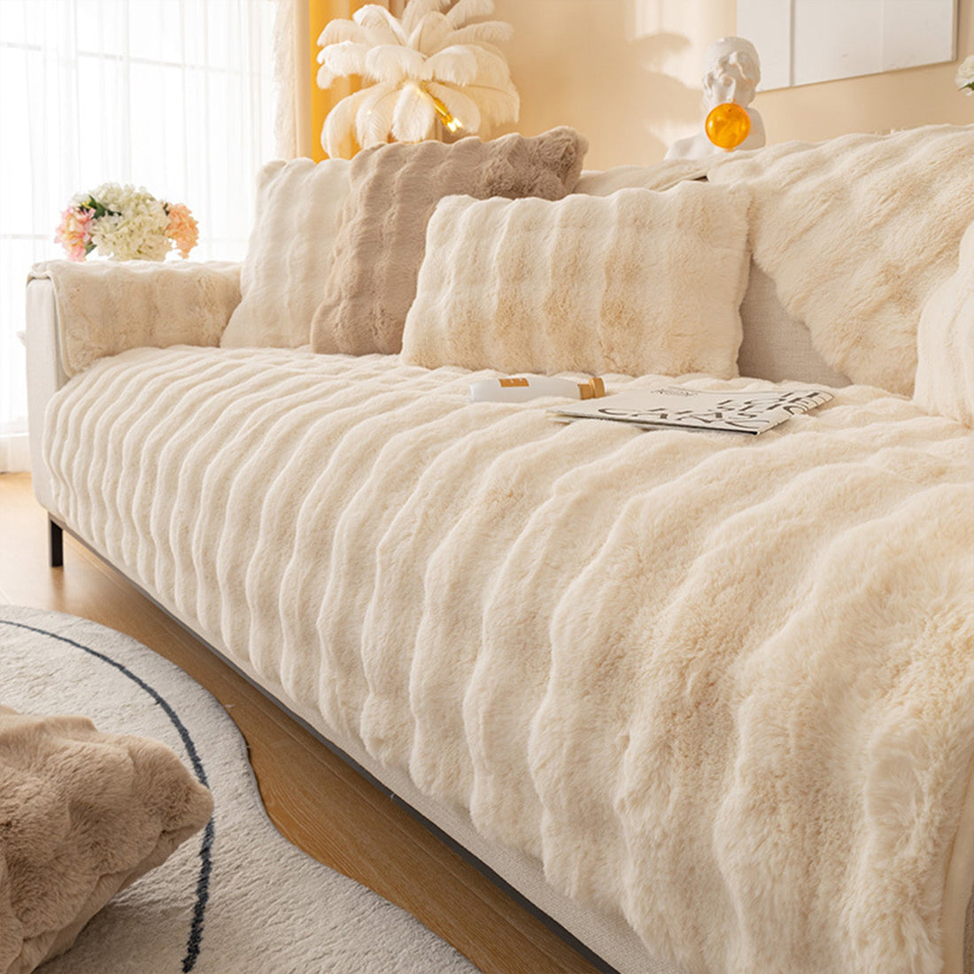 Cloud Plush Wave Faux Rabbit Fur Nonslip Sofa/Couch Cover