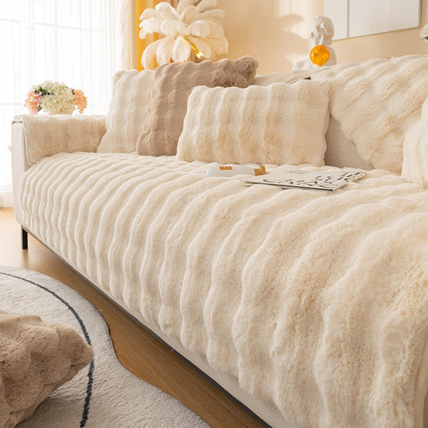 Cloud Plush Wave Faux Rabbit Fur Nonslip Sofa/Couch Cover