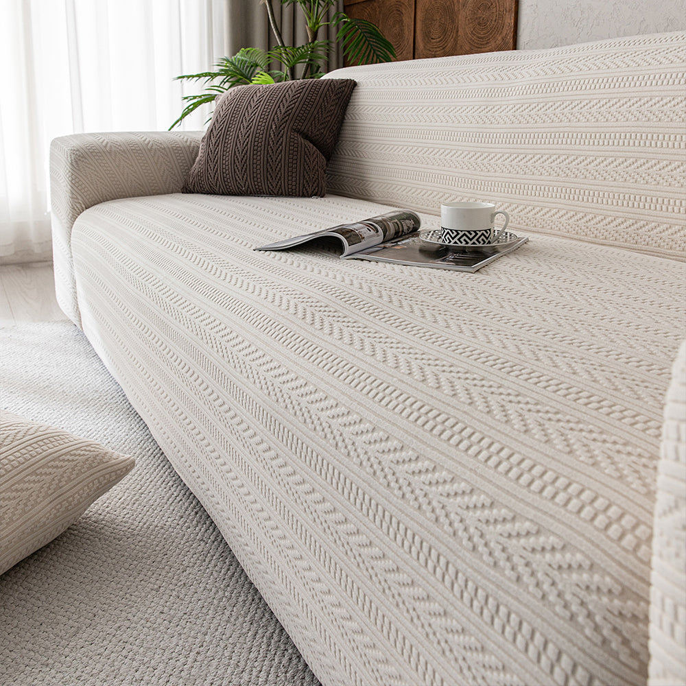 JacquardPlush Stretch Full-Encasing Sofa Slipcover