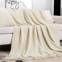Diamond Knit Fringe Bed Throw Blanket