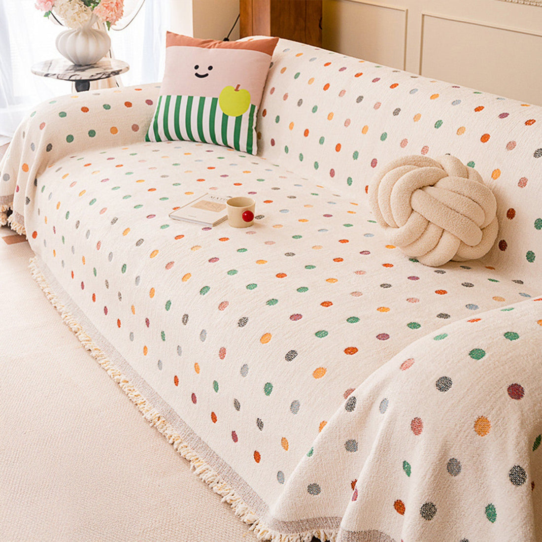 Color Dot Chenille Scratch-Resistant Sofa/Couch Cover