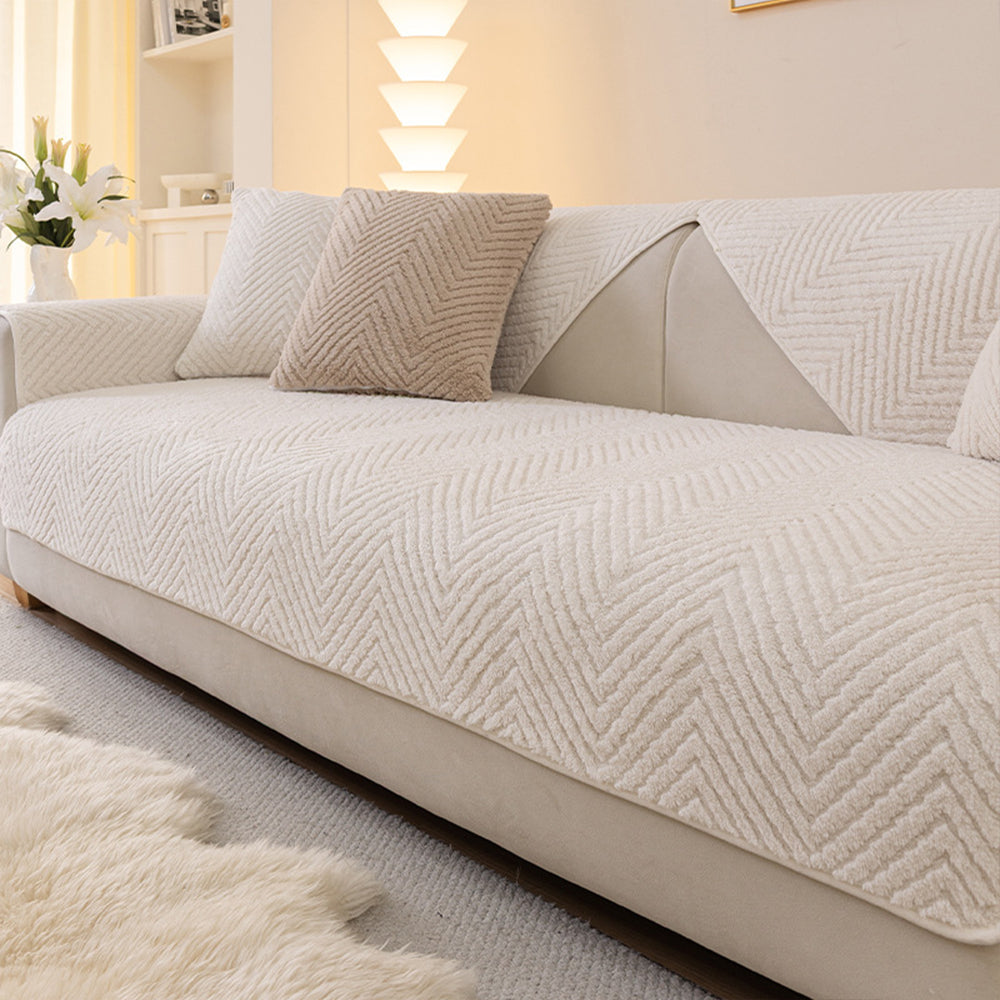 Herringbone Plush Nonslip Sofa/Couch Cover