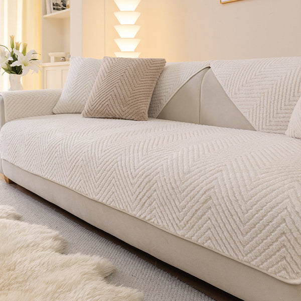 Herringbone Plush Nonslip Sofa/Couch Cover