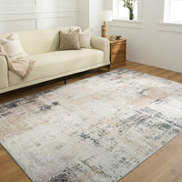 Easy Clean Washable Rug Soft Elegance Abstract Earth-Toned Design Durable Spillproof Pet-Friendly Non-Slip Pad Living Room Area Rug