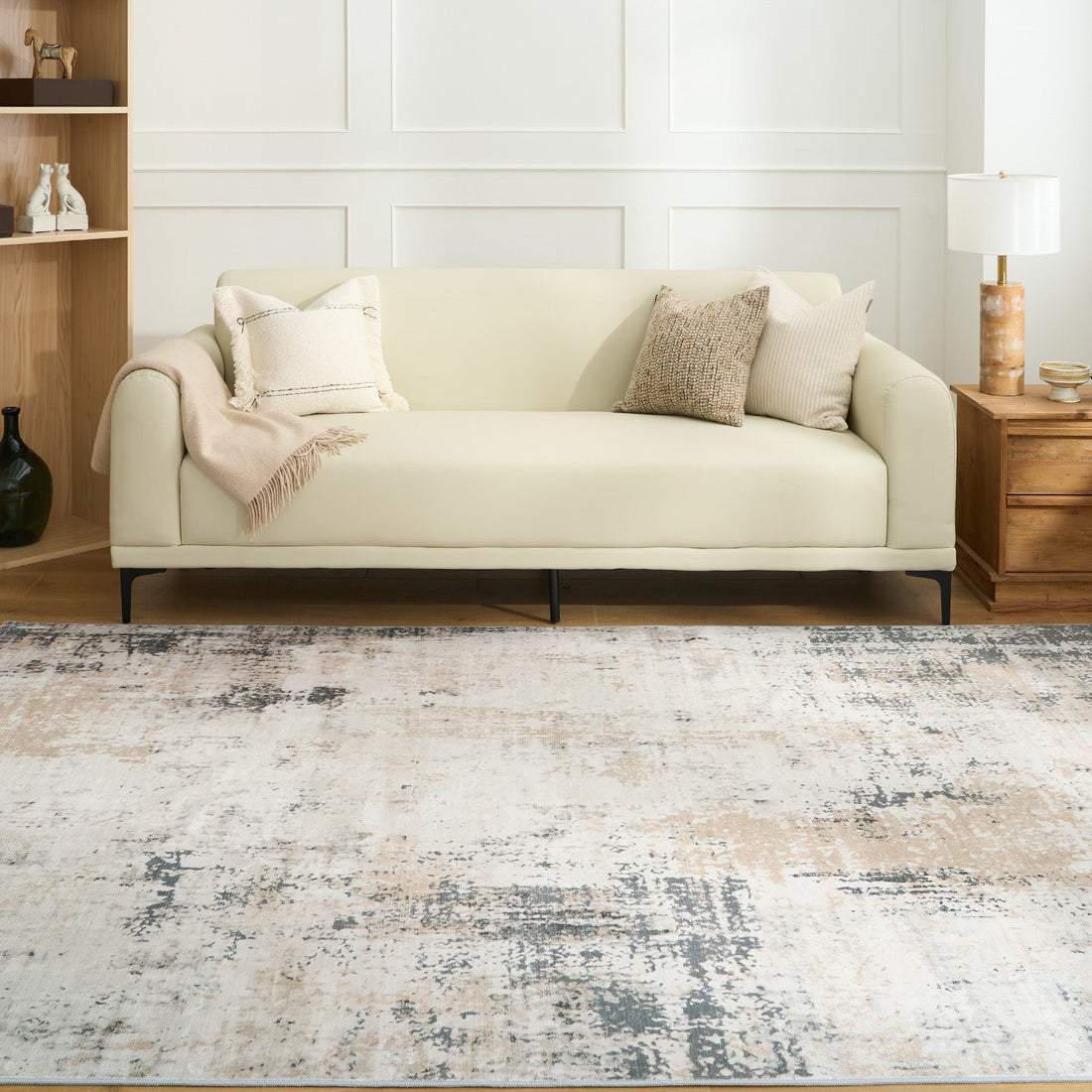 Easy Clean Washable Rug Soft Elegance Abstract Earth-Toned Design Durable Spillproof Pet-Friendly Non-Slip Pad Living Room Area Rug