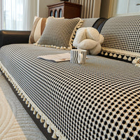 Cozy Gingham Tassel Chenille Nonslip Sofa/Couch Cover