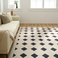 Easy Clean Washable Rug Bold Geometric Diamond Design Durable Spillproof Pet-Friendly Non-Slip Pad Living Room Area Rug