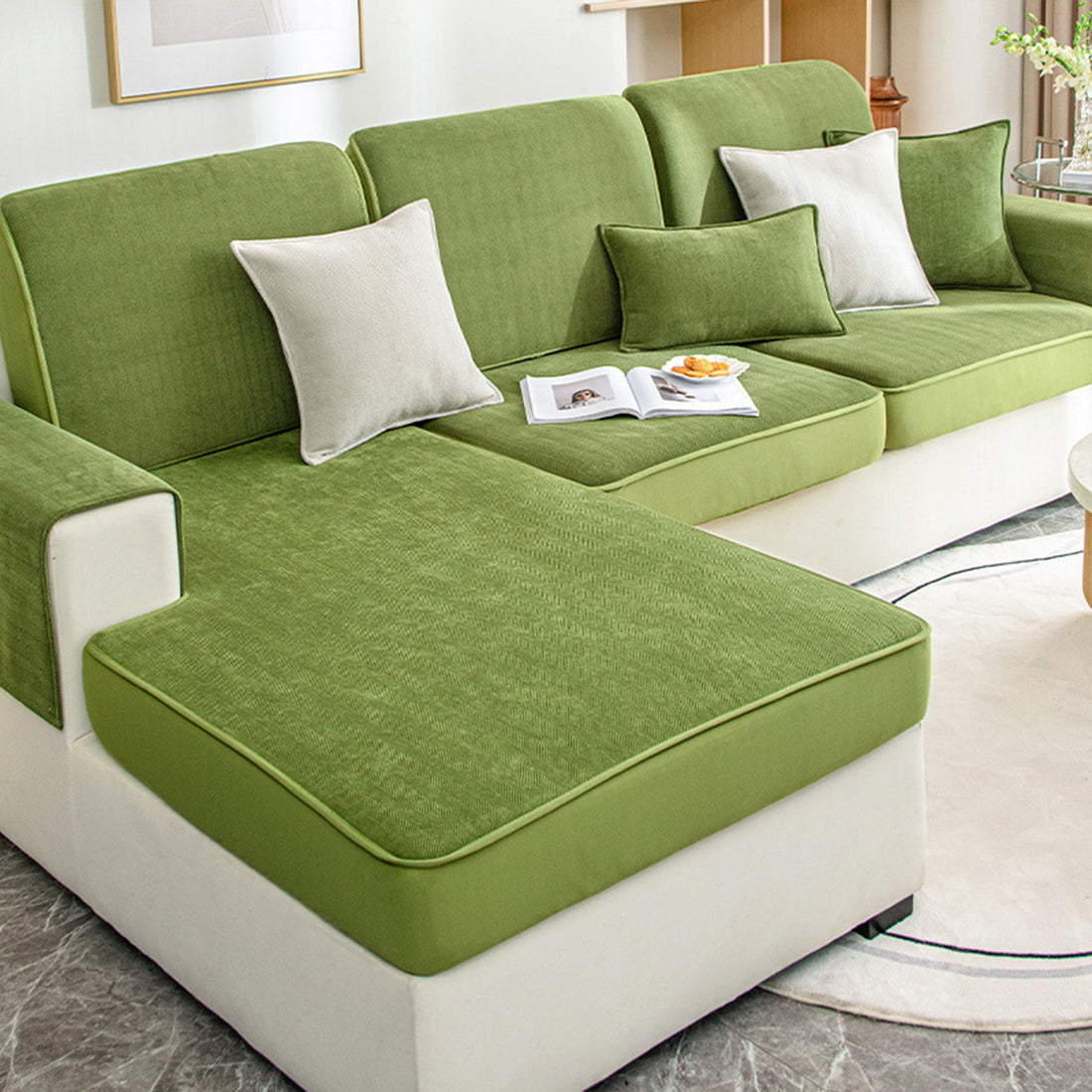 Universal Stretch Chenille Sofa Cover – Herringbone Design, Full Wrap, Pet & Spill Protection