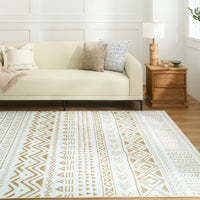 Easy Clean Washable Rug Modern Tribal Desert Flow Design Durable Spillproof Pet-Friendly Non-Slip Pad Living Room Area Rug