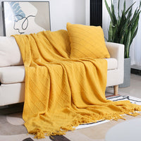 Diamond Knit Fringe Bed Throw Blanket