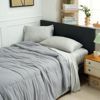 Back-to-School Urban Cool Bedding Bundle -Bamboo Sheet Set + Grey Duvet