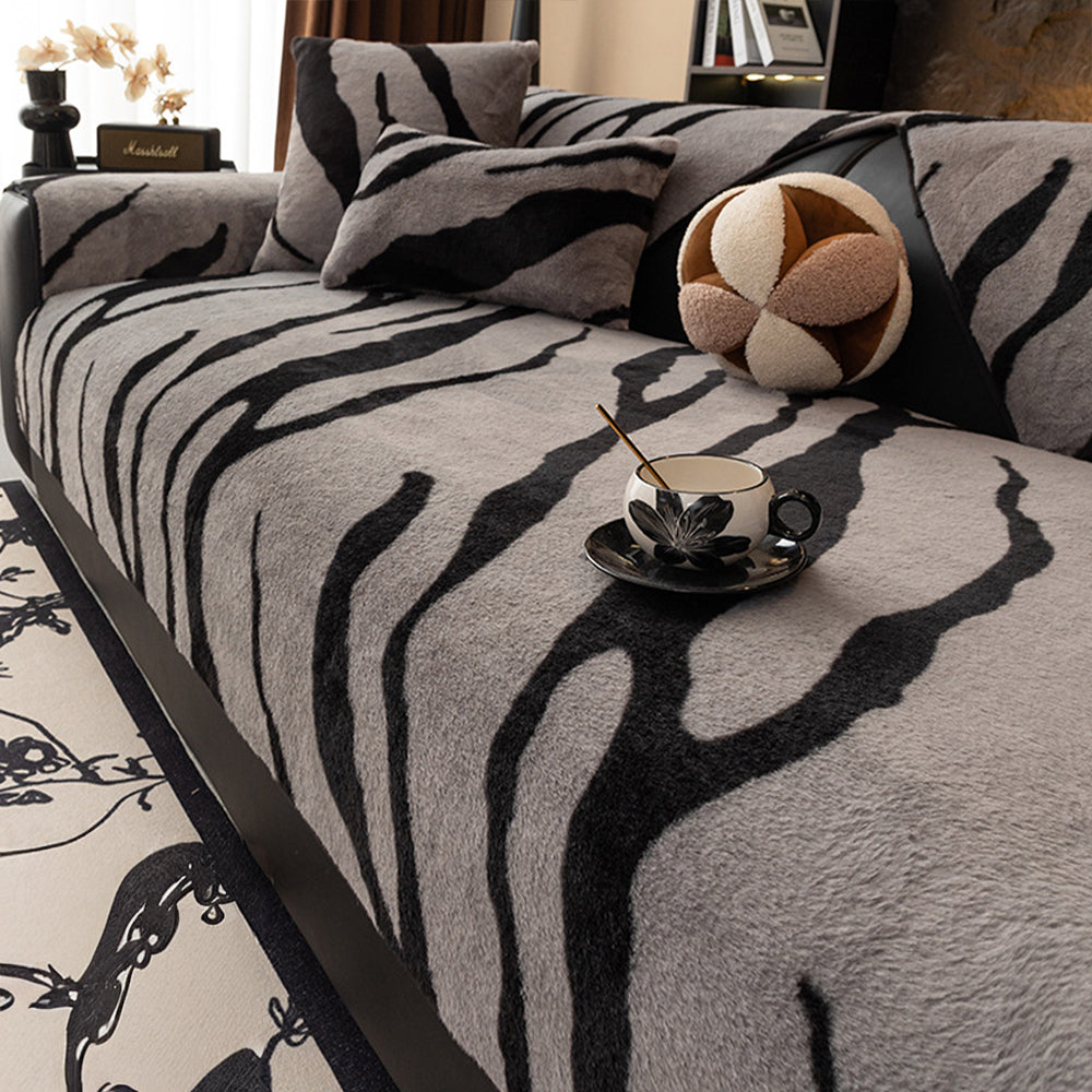 Zebra Pattern Faux Fur Nonslip Sofa Cover