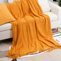 Waffle Knit Fringe Throw Blanket