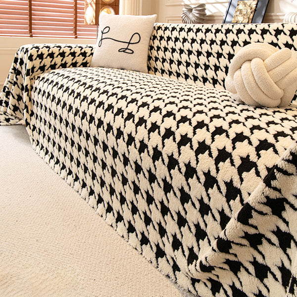 Cozy Houndstooth Plush Sofa/Couch Cover