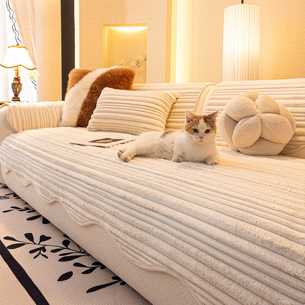 Creamy Ribbed Plush Nonslip Sofa/Couch Cover