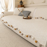 Chic Stripe Pom-Pom Chenille Nonslip Sofa/Couch Cover