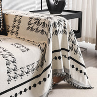 Fringed Boho Chic Monochromatic Multi-Purpose Chenille Couch Cover Soft Sofa Protection for a Hassle-Free Home