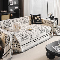 Fringed Boho Chic Monochromatic Multi-Purpose Chenille Couch Cover Soft Sofa Protection for a Hassle-Free Home