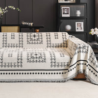 Fringed Boho Chic Monochromatic Multi-Purpose Chenille Couch Cover Soft Sofa Protection for a Hassle-Free Home