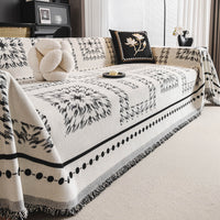 Fringed Boho Chic Monochromatic Multi-Purpose Chenille Couch Cover Soft Sofa Protection for a Hassle-Free Home