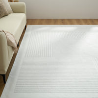 Easy Clean Washable Rug Abstract Textured Stripe Woven Design Durable Spillproof Pet-Friendly Non-Slip Pad Living Room Area Rug