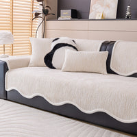 Soft Wave White-Trim Chenille Nonslip Sofa/Couch Cover