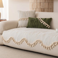 Elegant Stripe Pom-Pom Chenille Nonslip Sofa/Couch Cover