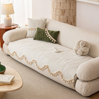 Elegant Stripe Pom-Pom Chenille Nonslip Sofa/Couch Cover