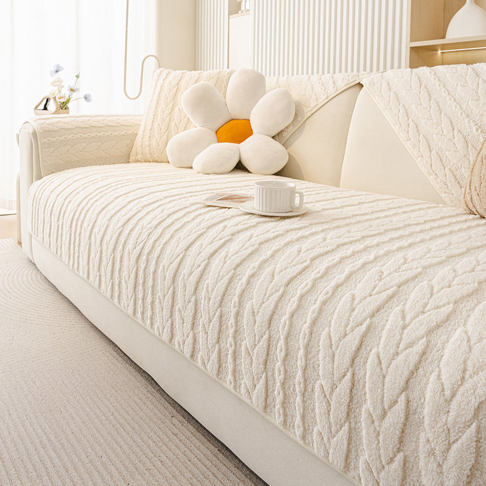 Plush Cable Knit Nonslip Sofa Cover