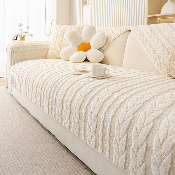 Plush Cable Knit Nonslip Sofa Cover