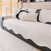 Soft Wave White-Trim Chenille Nonslip Sofa/Couch Cover