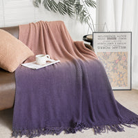 Ombre Fringe Knit Throw Blanket