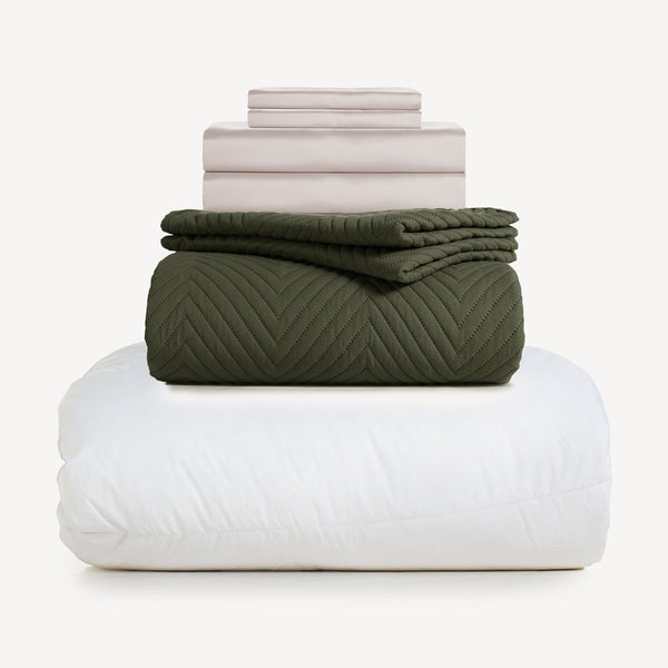 Back-to-School Luxe Complete Bundle -Bamboo Sheet Set +Aerogel Comforter + Quilt Set