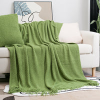 Waffle Knit Fringe Throw Blanket
