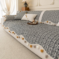 Chic Stripe Pom-Pom Chenille Nonslip Sofa/Couch Cover