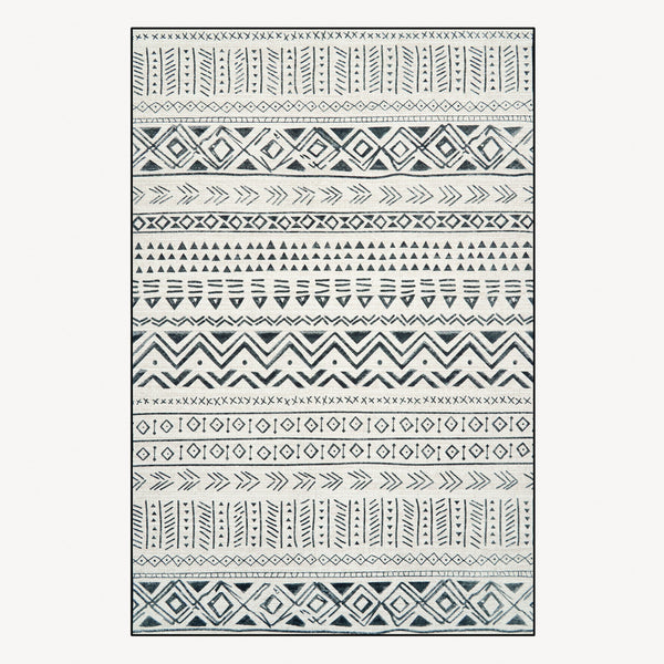 Easy Clean Washable Rug Modern Tribal Midnight Flow Design Durable Spillproof Pet-Friendly Non-Slip Pad Living Room Area Rug
