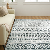 Easy Clean Washable Rug Modern Tribal Midnight Flow Design Durable Spillproof Pet-Friendly Non-Slip Pad Living Room Area Rug