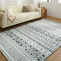 Easy Clean Washable Rug Modern Tribal Midnight Flow Design Durable Spillproof Pet-Friendly Non-Slip Pad Living Room Area Rug