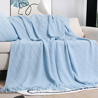 Diamond Knit Fringe Bed Throw Blanket