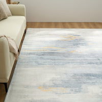 Easy Clean Washable Rug Modern Abstract Neutral Brushed Design Durable Spillproof Pet-Friendly Non-Slip Pad Living Room Area Rug