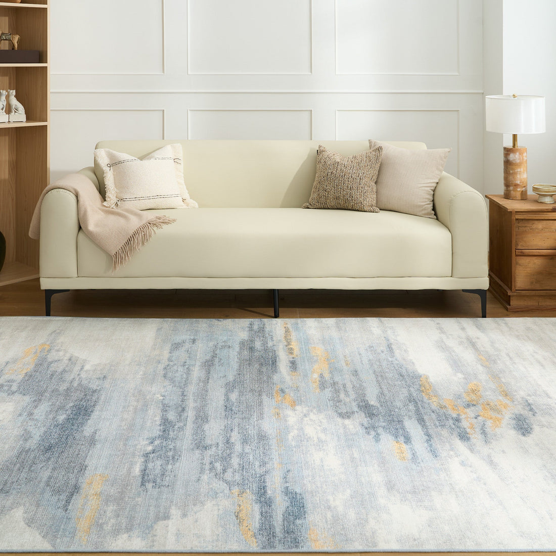 Easy Clean Washable Rug Modern Abstract Neutral Brushed Design Durable Spillproof Pet-Friendly Non-Slip Pad Living Room Area Rug