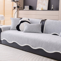 Soft Wave White-Trim Chenille Nonslip Sofa/Couch Cover