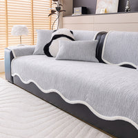 Soft Wave White-Trim Chenille Nonslip Sofa/Couch Cover