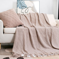 Diamond Knit Fringe Bed Throw Blanket