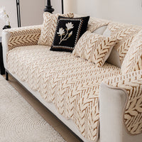 Retro Herringbone Plush Non-Slip Sofa Cover