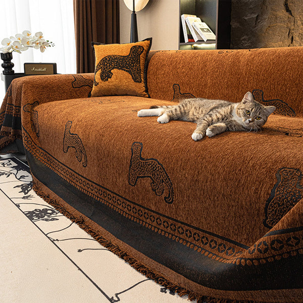 Leopard Pattern Chenille Sofa Cover – Scratch Resistant & Washable