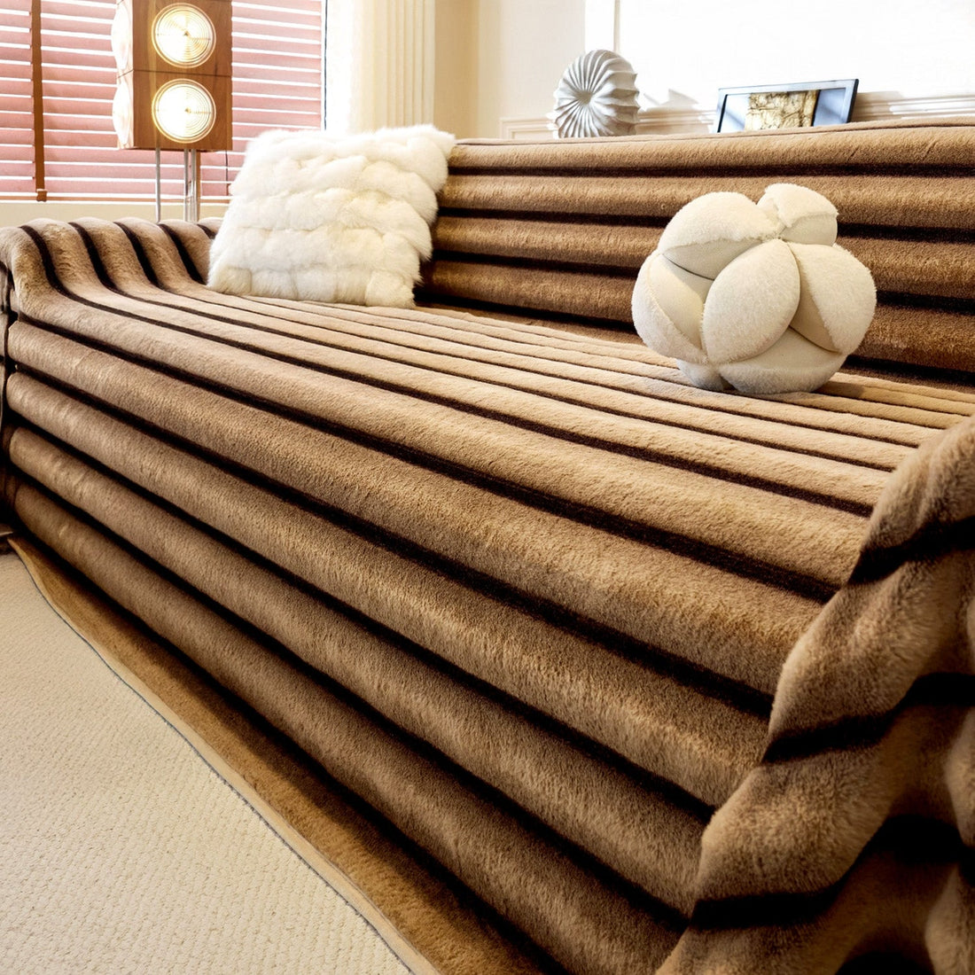 Extra large Luxury Stripe Faux Fur Sofa/Couch Cover