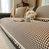 Cozy Gingham Tassel Chenille Nonslip Sofa/Couch Cover